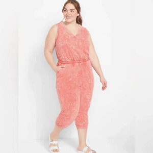 NWT Livi French terry sleeveless jumpsuit hibiscus 14/16 18/20 lane Bryant